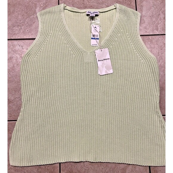 TOMMY BAHAMA Belle Haven Tank Sweater Womens XL Lime Pop Green Chunky Beach NEW - Picture 1 of 7
